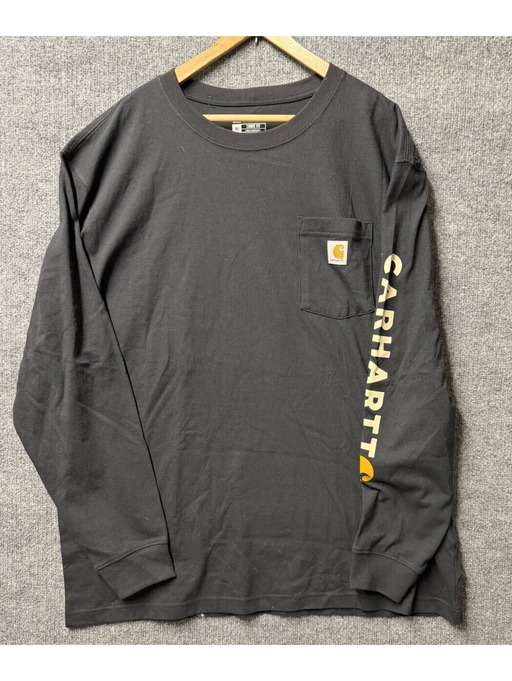 Carhartt Mens XL Black Loose Fit Long Sleeve Pocket Logo T-Shirt See Pics 👀